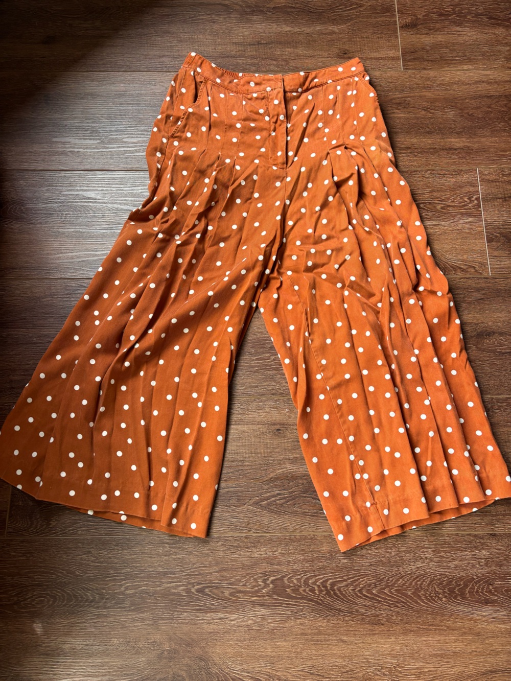 Anthropologie Rust Orange Polka Dot Wide-Leg Pants